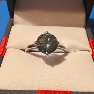 Black Blue Moissanite SIl Clarity 2 Carat Engagement Ring Sterling Silver 7